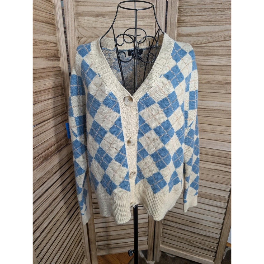 Just Polly Beige Blue sweater Size Small
